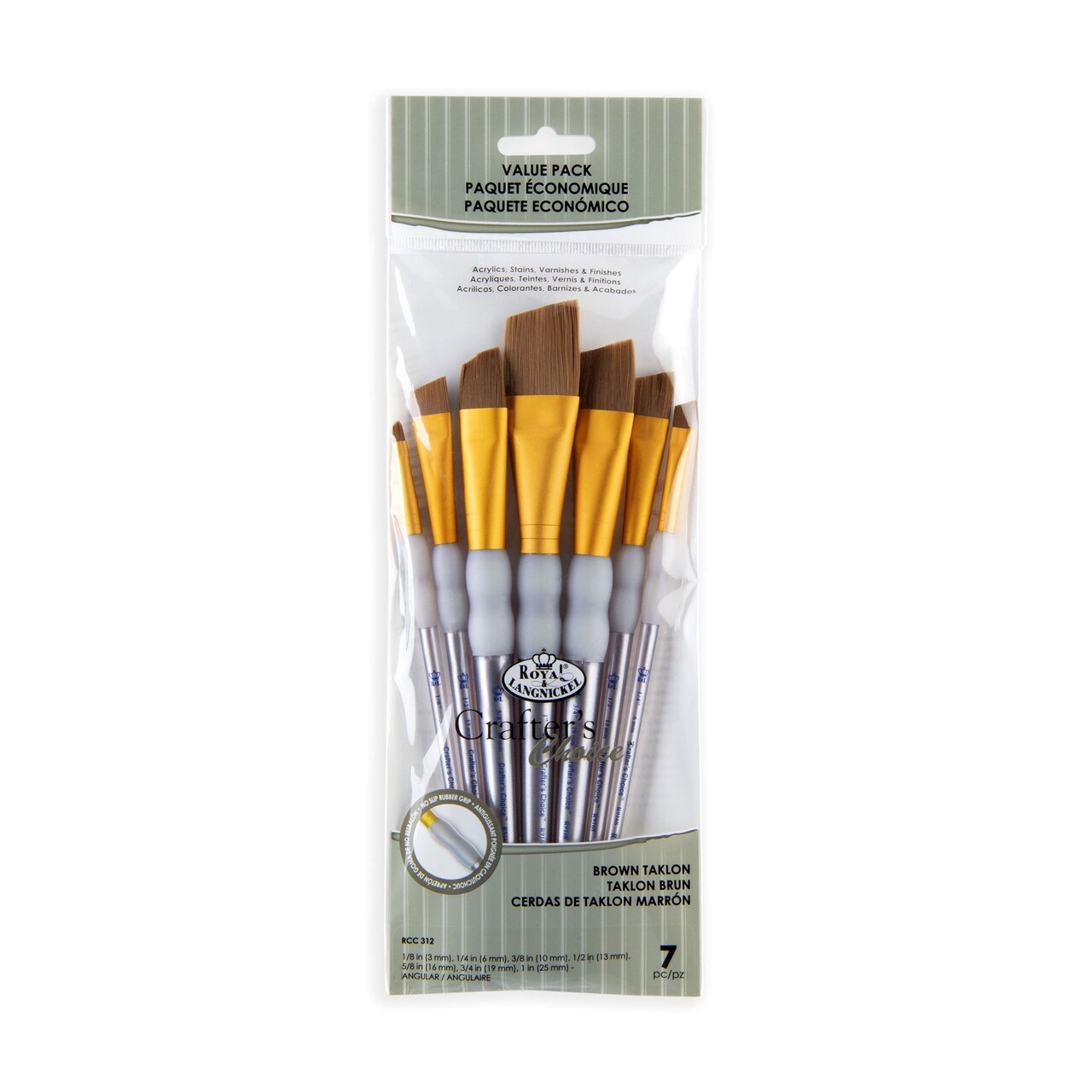 RCC 312 | Crafter's Choice™ 7pc Brown Taklon Angular Brush Set